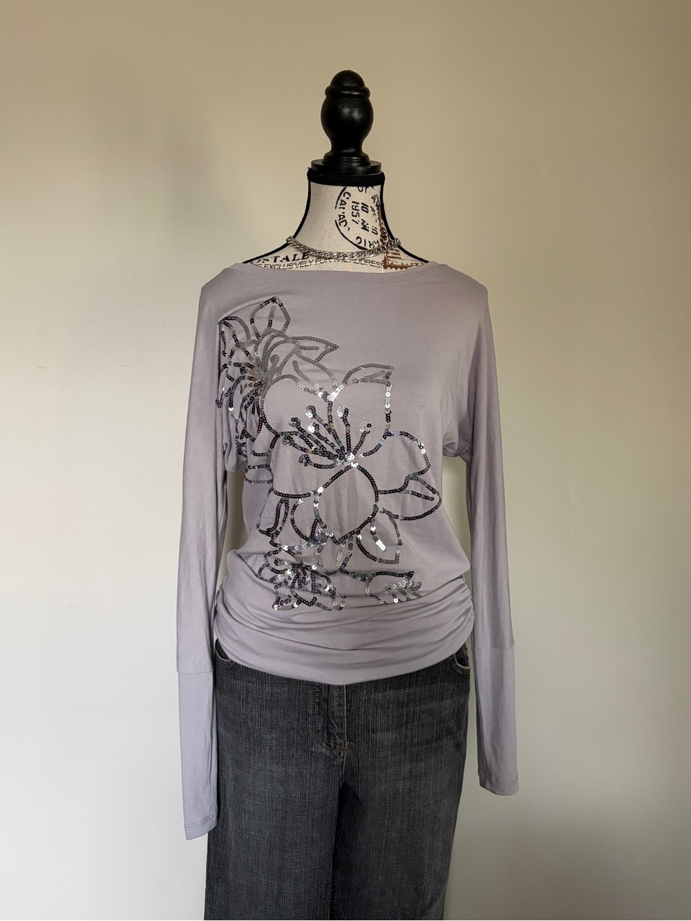 Y2K Berge Whimsy Fairy Lilac Purple Long Sleeve with Sparkly Floral Sequins